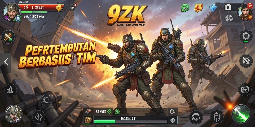 Screenshot gameplay 9ZK yang menampilkan aksi pertempuran tim.