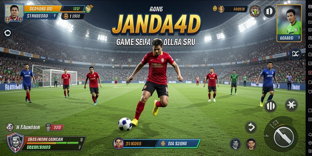 Tampilan gameplay JANDA4D yang penuh aksi di lapangan sepak bola.