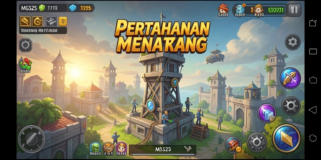 Tampilan dinamis gameplay Tower Defense MG525 yang penuh strategi.