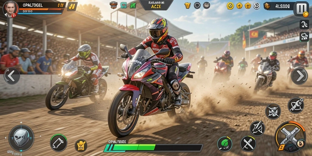 Gameplay balapan motor yang seru dan penuh aksi.