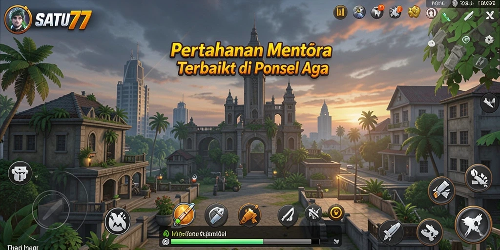 Tampilan gameplay SATU77 menampilkan menara dan musuh yang beragam.